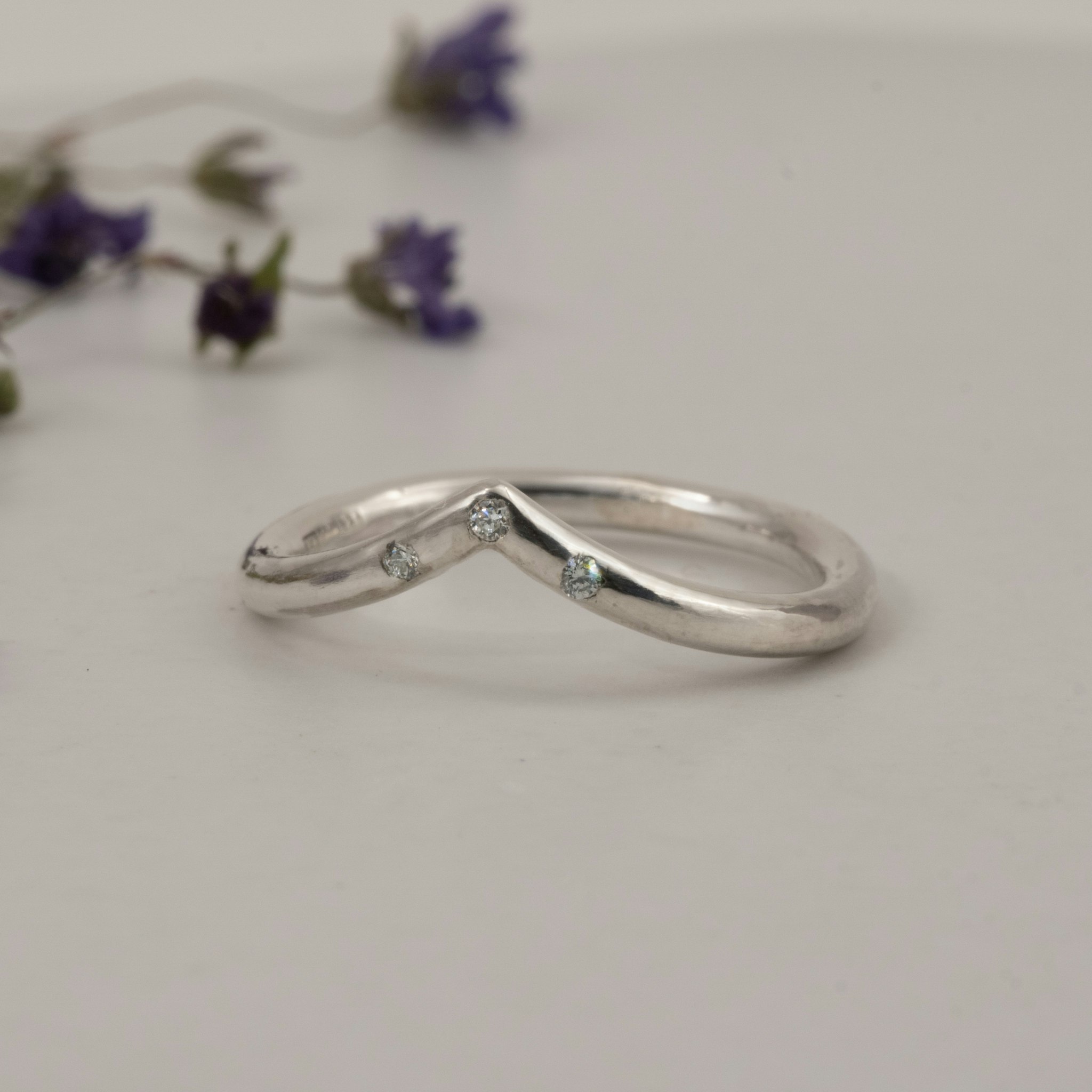 Chevron Ring With Diamonds Recycled Sterling Silver