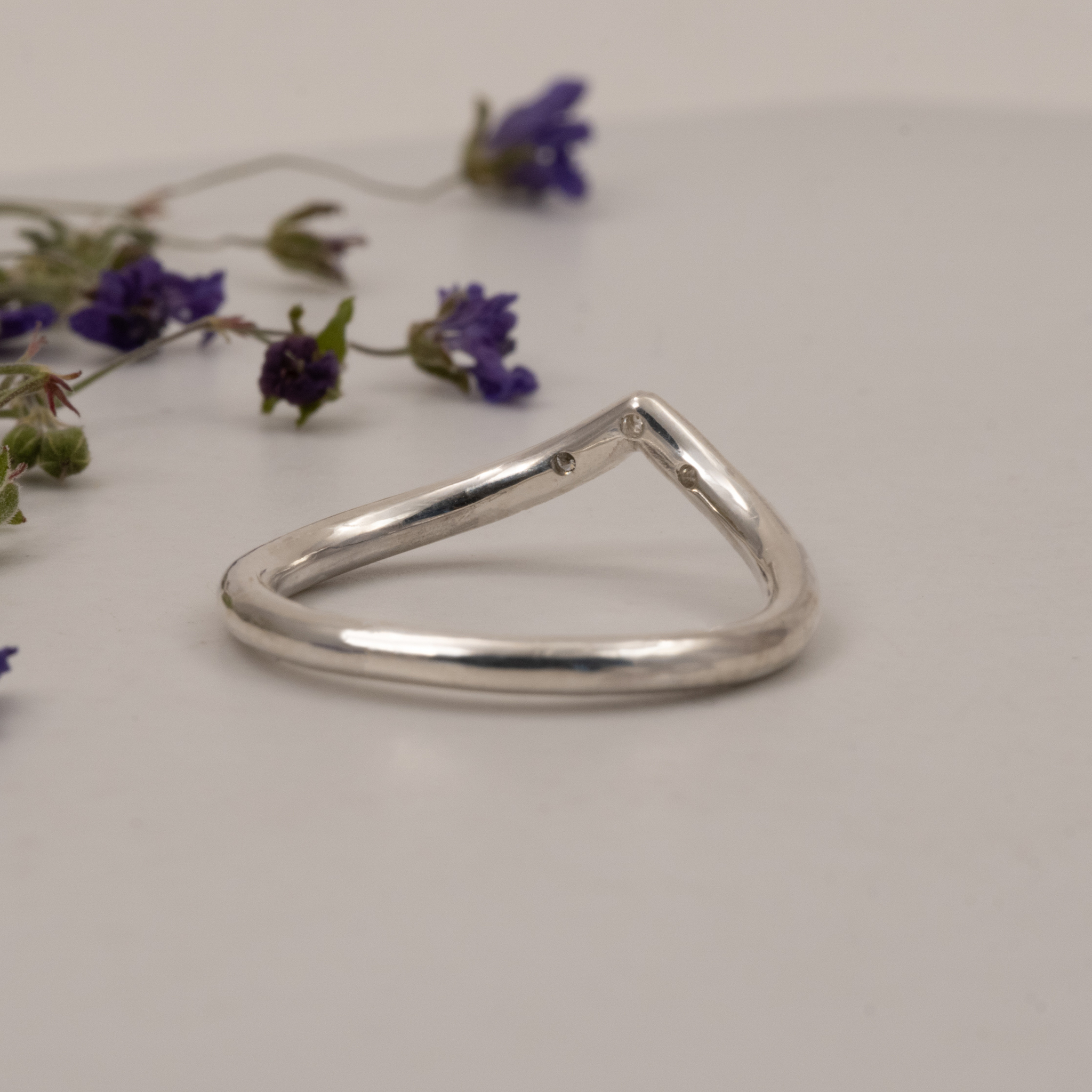 Chevron Ring With Diamonds Recycled Sterling Silver