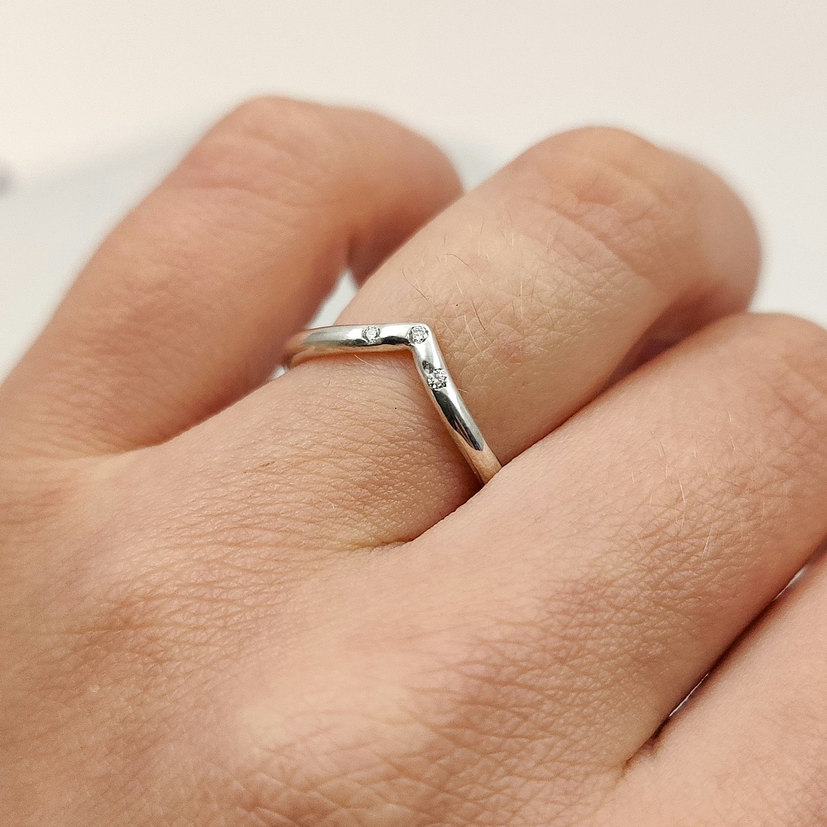 Chevron Ring With Diamonds Recycled Sterling Silver