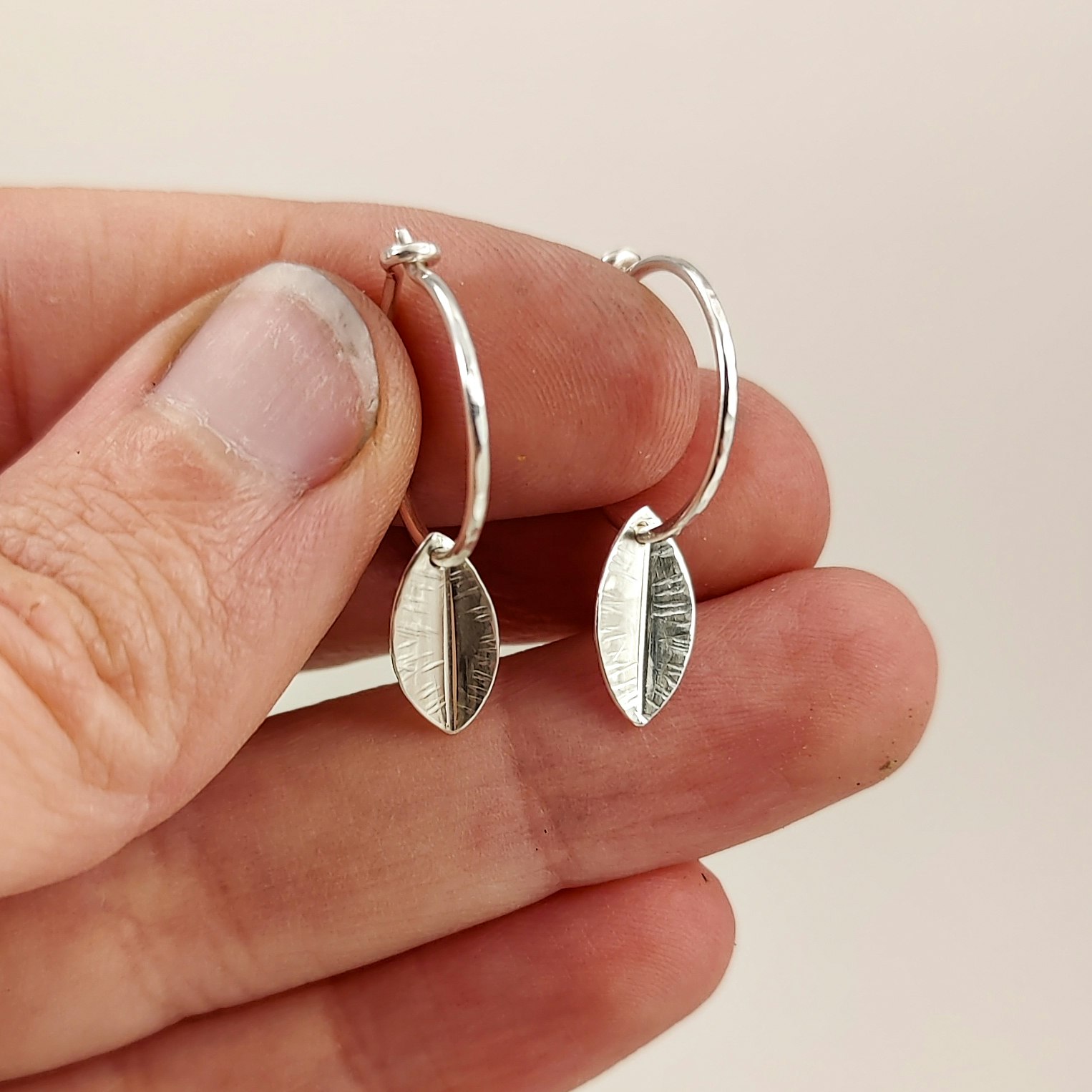 Leaf Hoops Earrings Recycled Sterling Silver