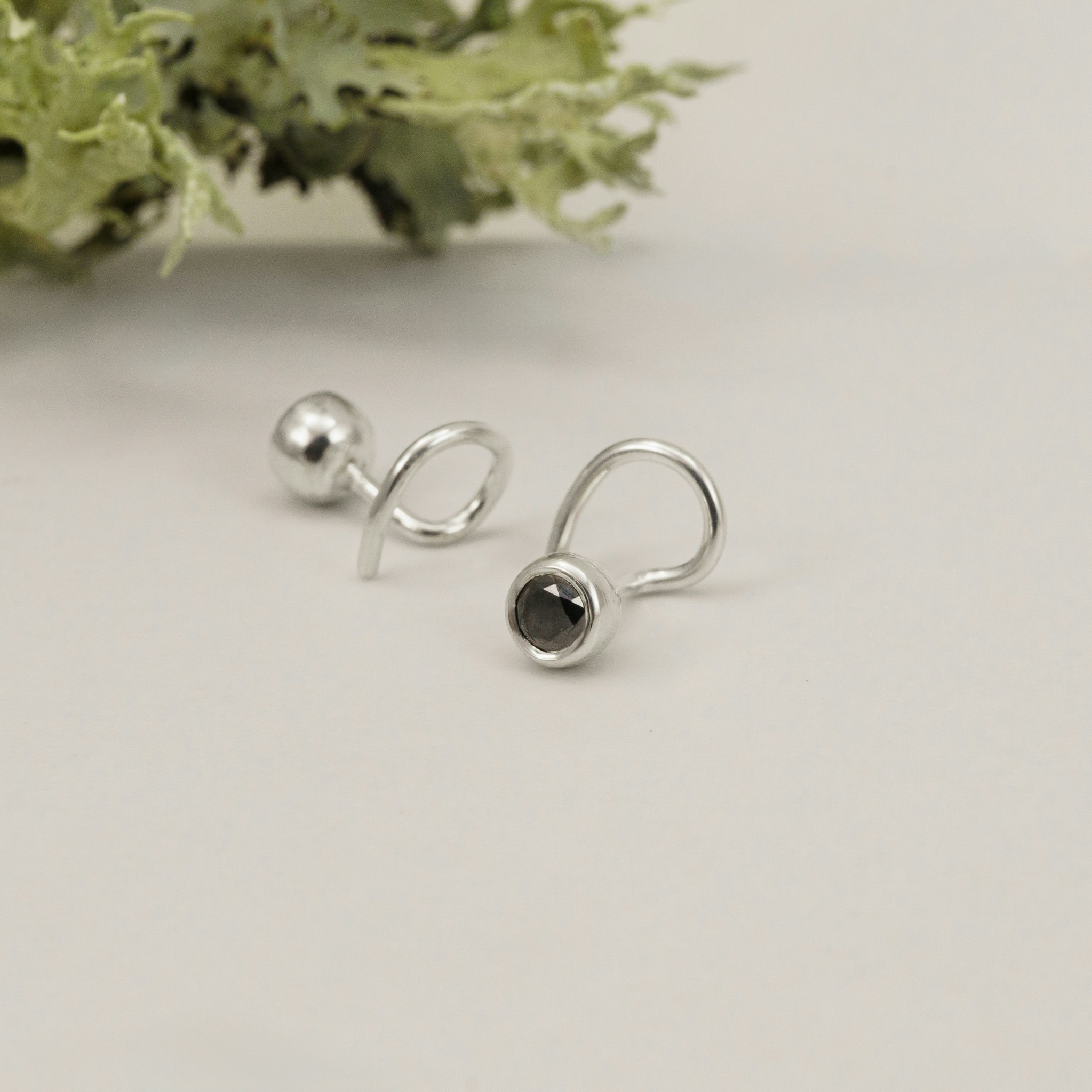 Black Diamoind Comfort Small Earrings Recycled Sterling Silver