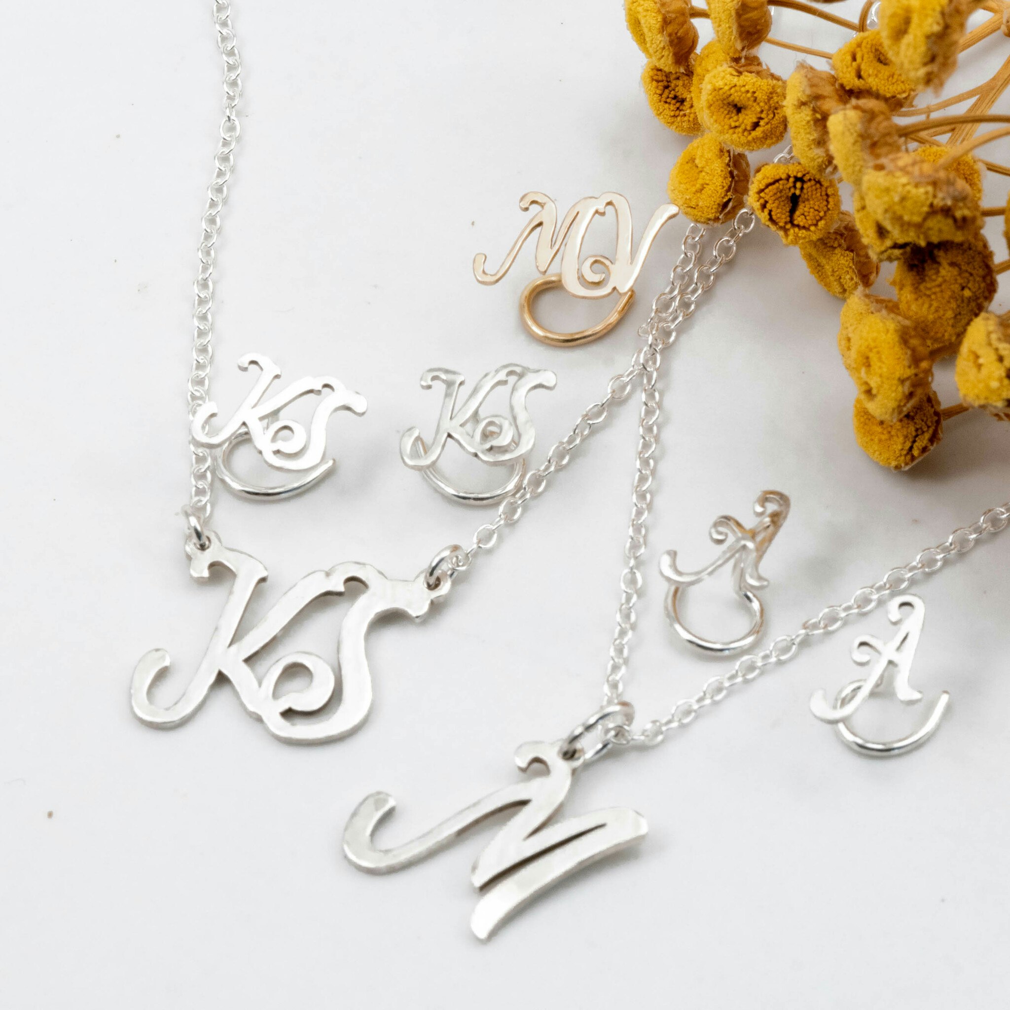 Cursive Comfort - Two Letter Earrings Recycled Sterling Silver