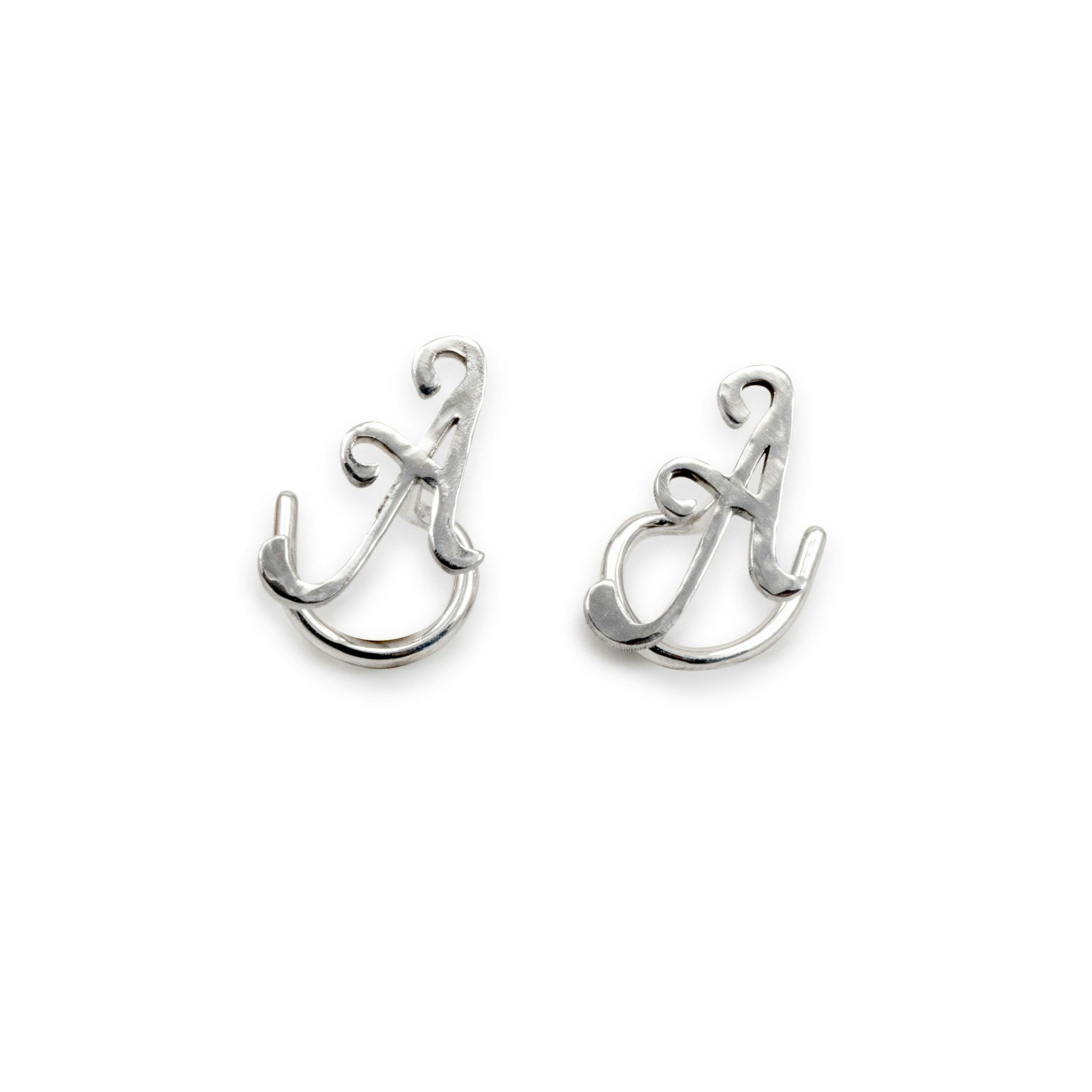 Set Cursive Initials - Necklace and Earrings Recycled Sterling Silver
