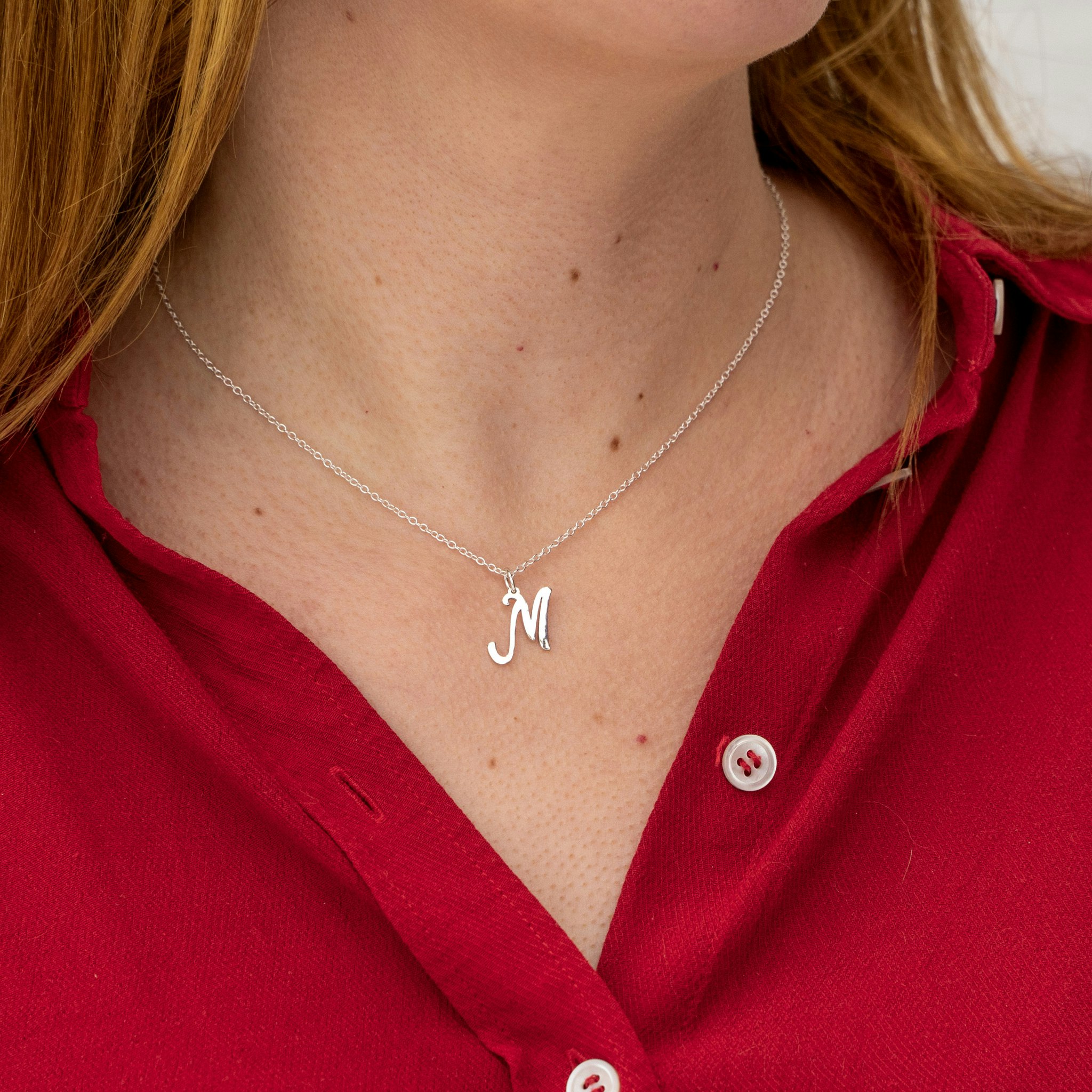 Set Cursive Initials - Necklace and Earrings Recycled Sterling Silver