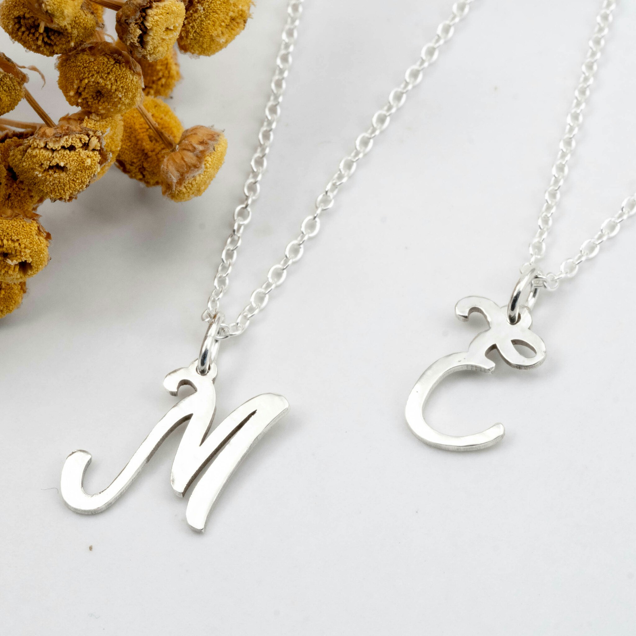 Set Cursive Initials - Necklace and Earrings Recycled Sterling Silver