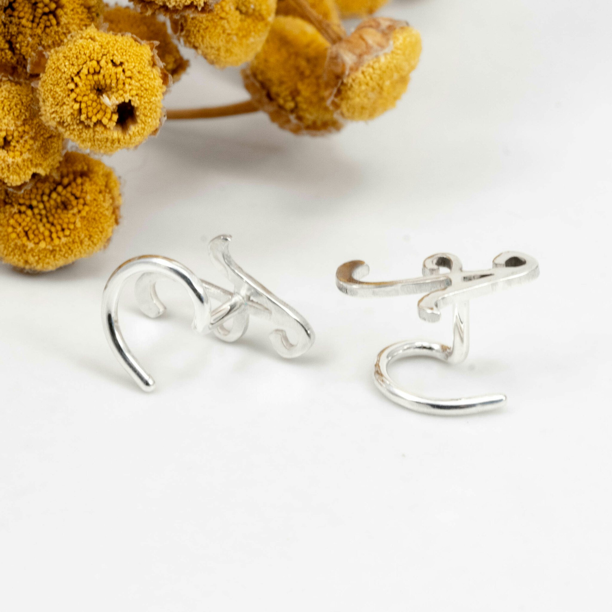 Set Cursive Initials - Necklace and Earrings Recycled Sterling Silver