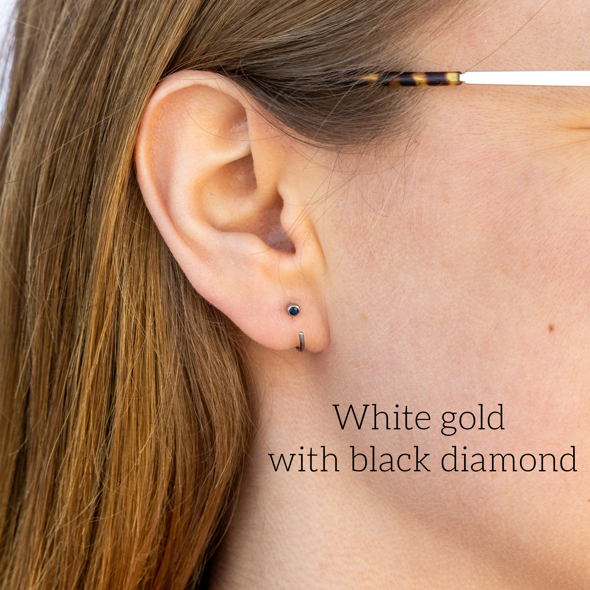 18K Mini Huggies  Black Diamond Gold Earrings