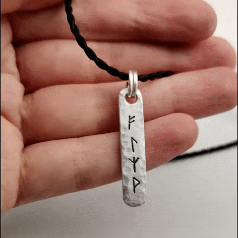 Necklace Runes Recycled Sterling Silver Leather