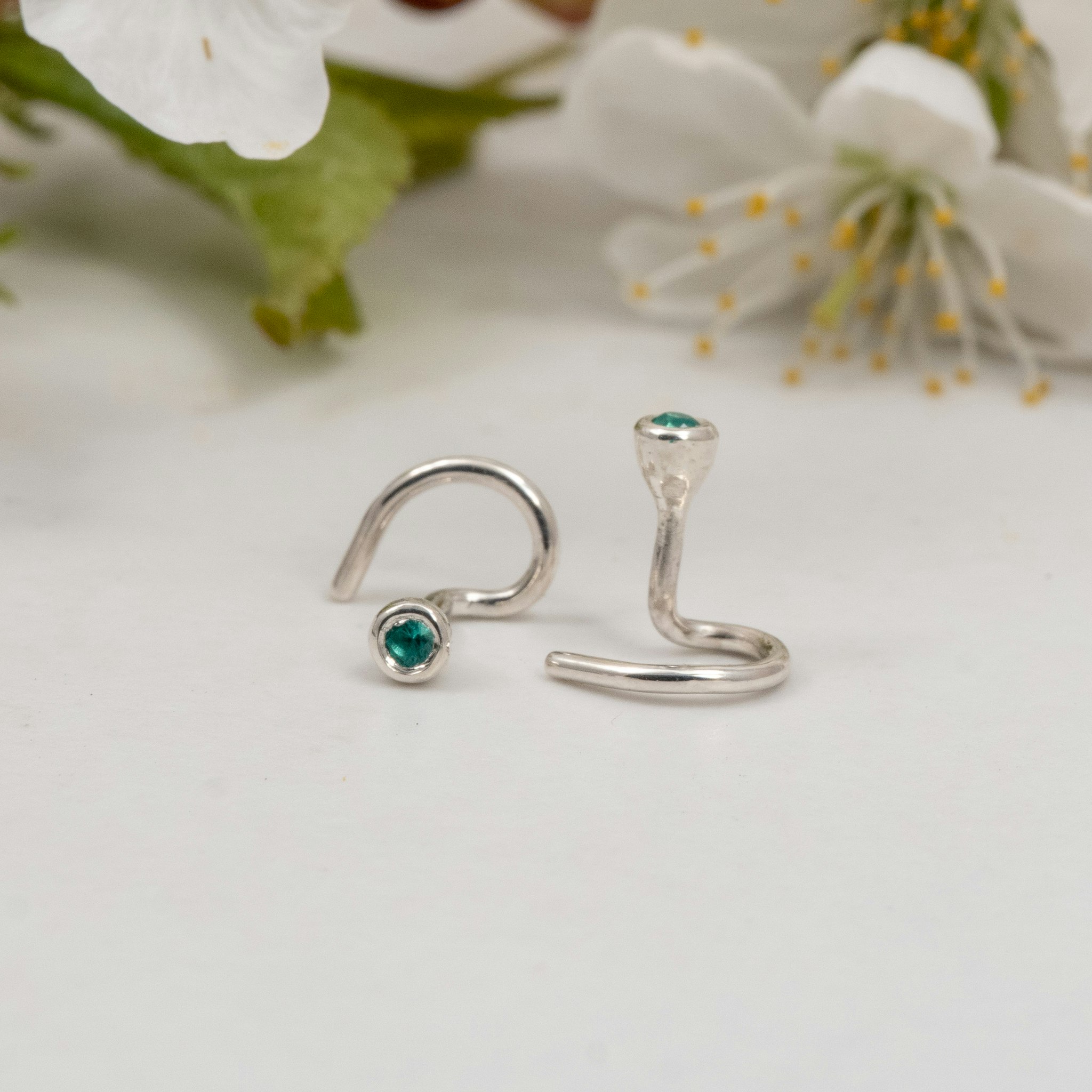 Lab-grownd Emerald Comfort Earrings Recycled Silver