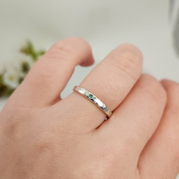 Ella Hammered Ring with Lab-grown Emerald Silver