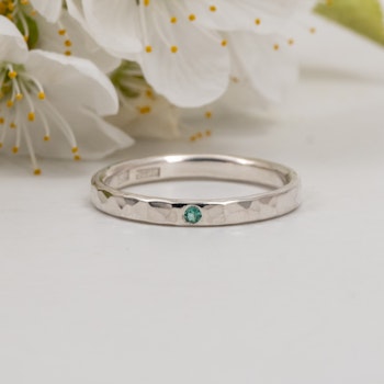 Ella Hammered Ring with Lab-grown Emerald Silver