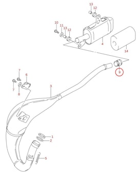 9: Suzuki RM85 anslutningsgummi avgaskrök