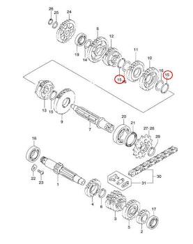 15: Suzuki RM85 låsring drivaxel