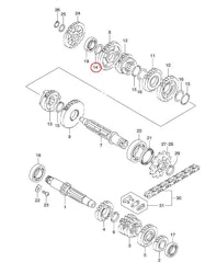 14: Suzuki RM85 bricka drivaxel