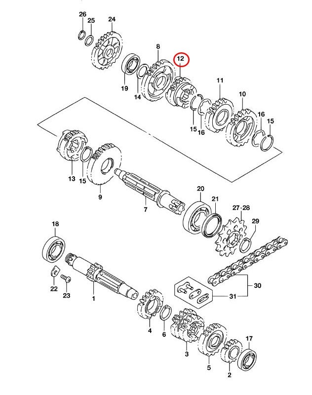 Drev drivaxel växeldrev växellåda Suzuki RM85 2435102B02