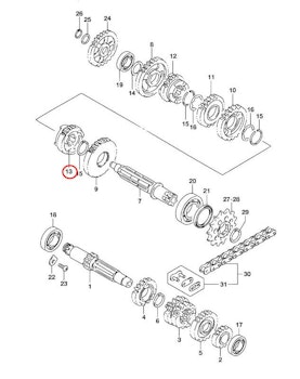 13: Suzuki  RM85 drev drivaxel