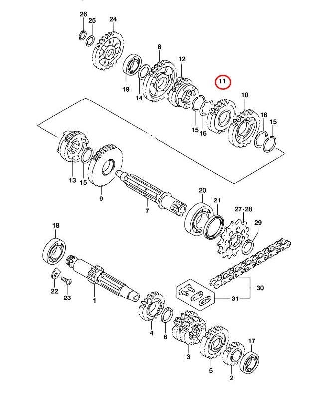 Suzuki RM85 drev drivaxel 2434103B02