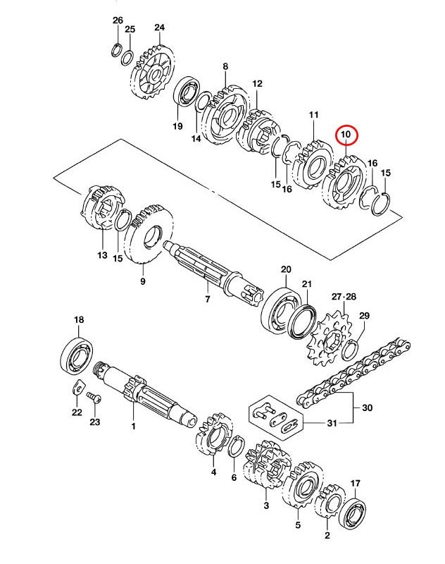 Suzuki RM85 drev drivaxel 2433103B02