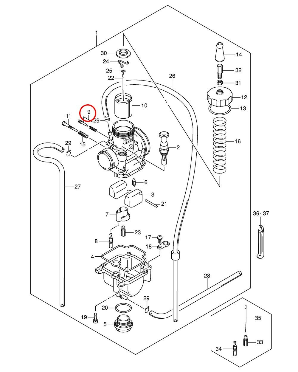 9: Suzuki RM85 justerskruv  förgasare ink fjäder