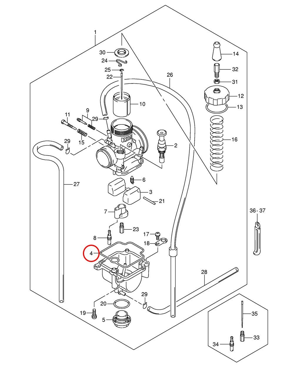 4: Suzuki RM85 packning flottörhus