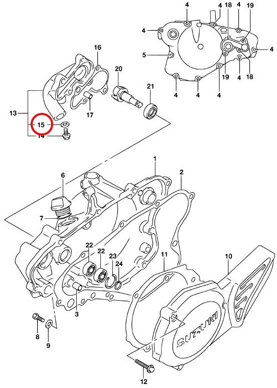 15: Suzuki RM85 packning dräneringsskruv