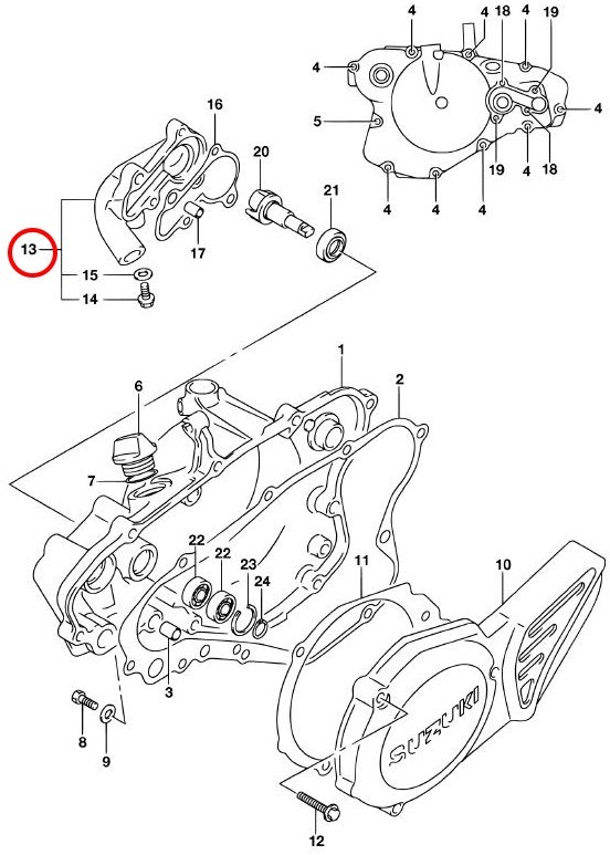 13: Suzuki RM85 kåpa vattenpump