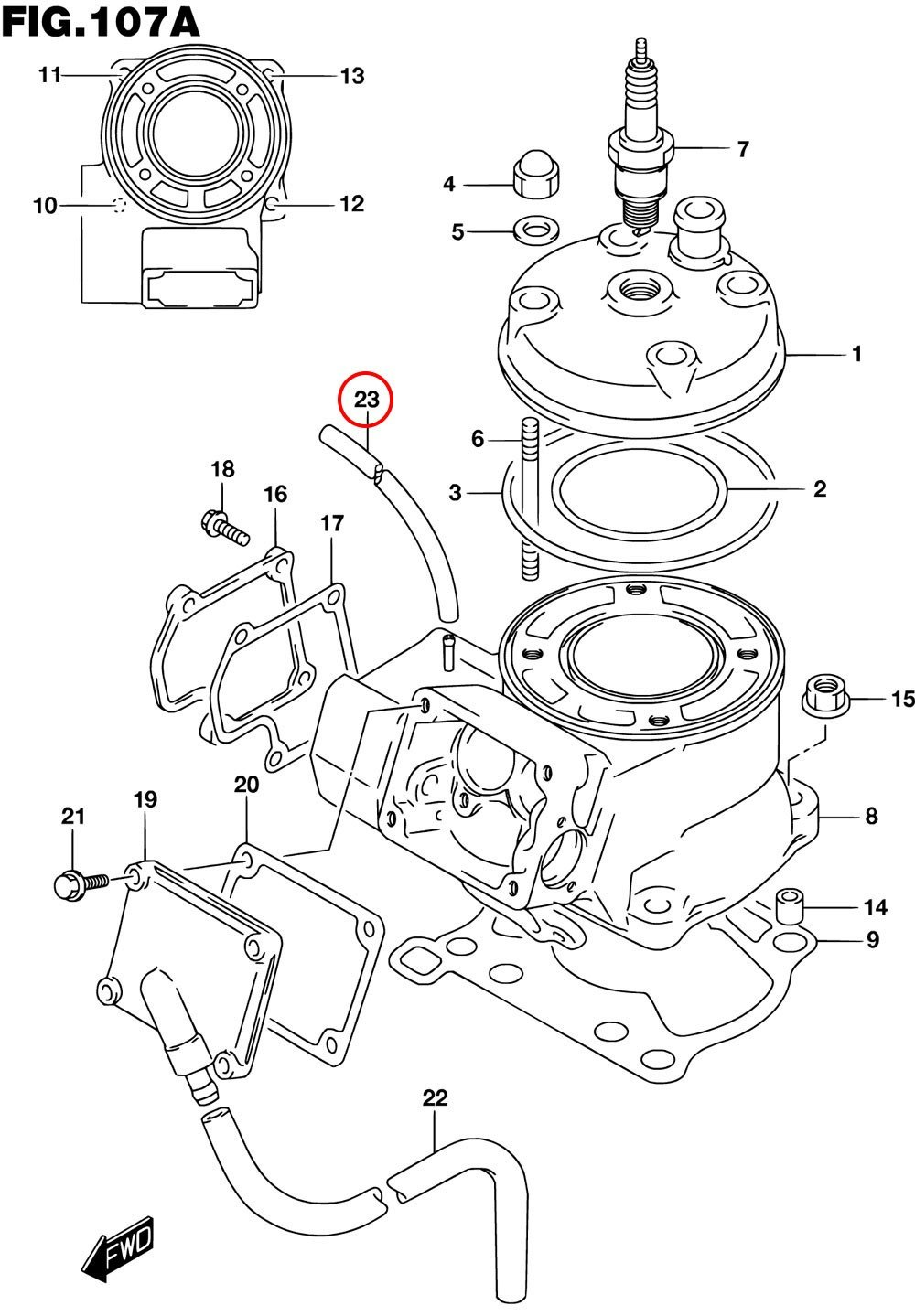 23: Suzuki RM85 ventilationsslang cylinder