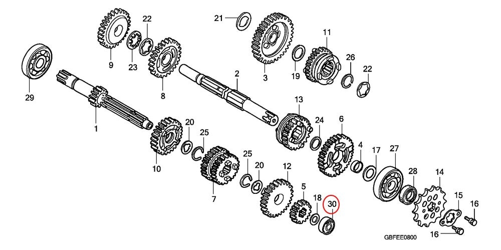 30: Honda CR85 lager transmission (lilla)