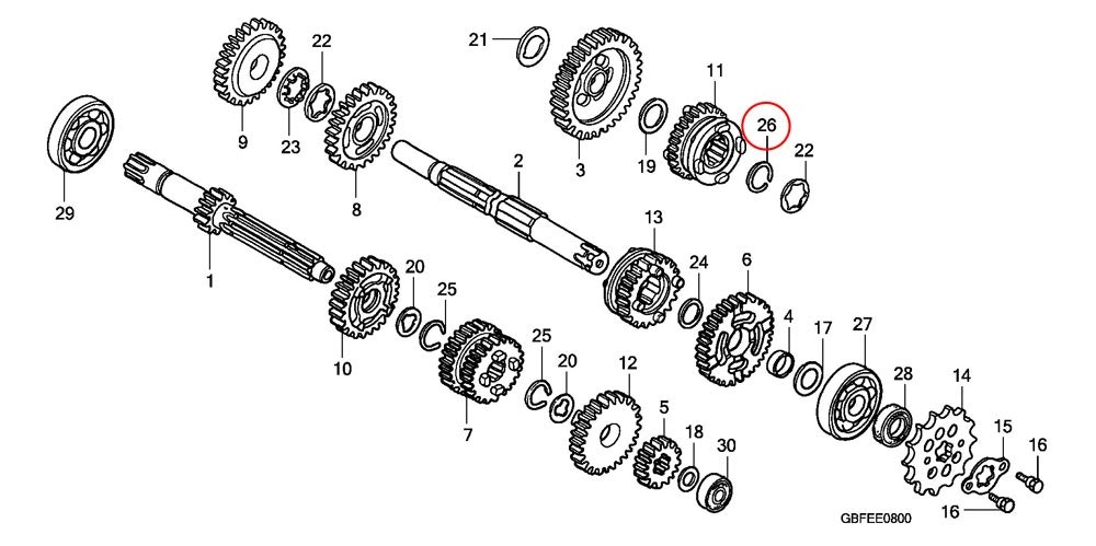 26: Honda CR85 låsring transmission