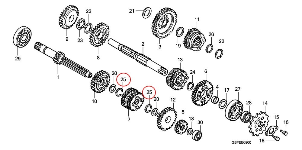 25: Låsring Honda CR85  transmission