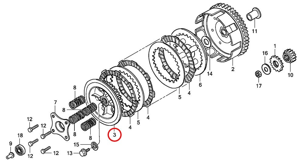 Kopplingscentrum Honda CR85. Honda CR80