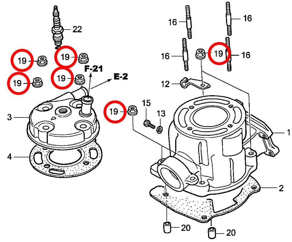 Mutter topplock & cylinderfot Honda CR85. Artikel nummer 9405008000