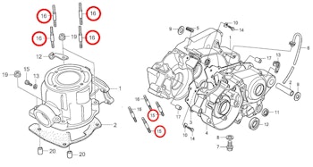 16: Cylinder 15: Vevhus Honda CR85 pinnbult