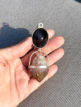 Rainbow obsidian with very special amethyst from Sweden