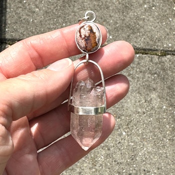 Pink Unicorn of Self Love- Fire Opal in Matrix with double terminated pink Lemurian