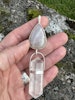 Priestess jewelry for balance, apricot rainbow moonstone with double terminated quartz crystal