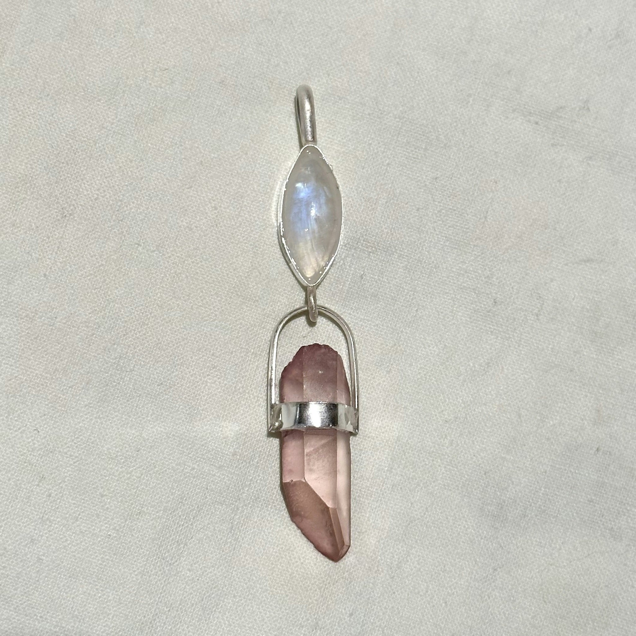Priestess jewelry for love, Rainbow moonstone with Pink quartz