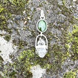 Green tourmaline with double Herkimer diamond