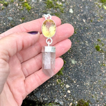 Citrine with pink Lithium crystal