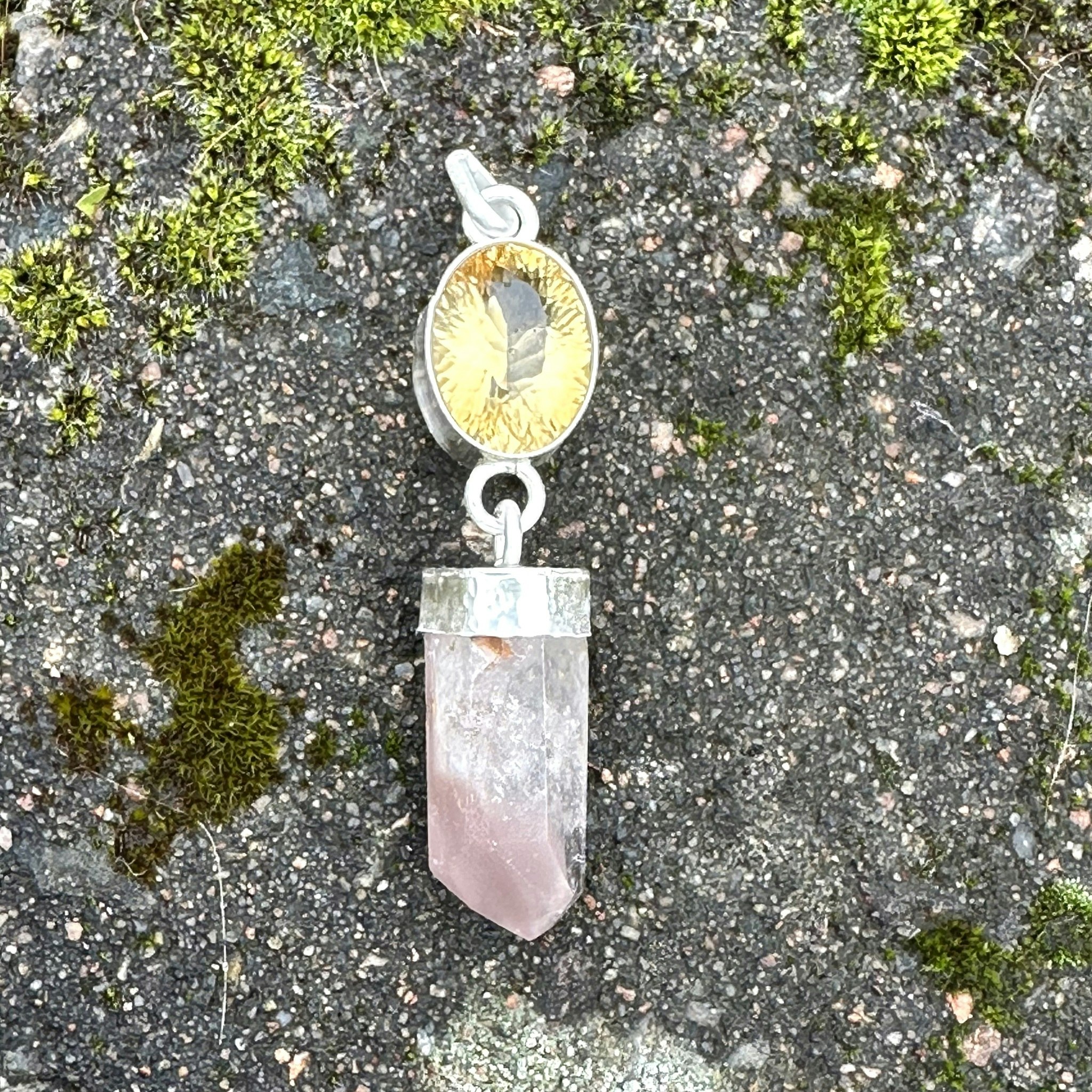 Citrine with pink Lithium crystal