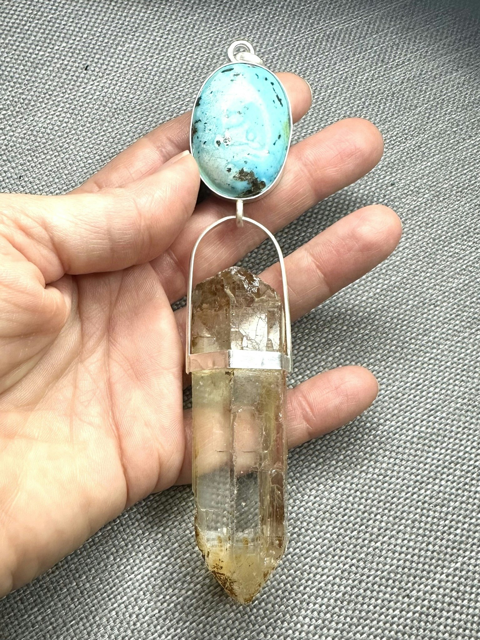 Turquoise with pyrite and quartz crystal from the Himalayas