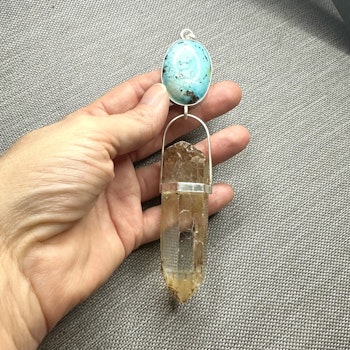 Turquoise with pyrite and quartz crystal from the Himalayas