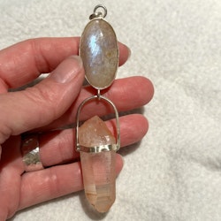 Apricot rainbow moonstone with double terminated pink lemuria