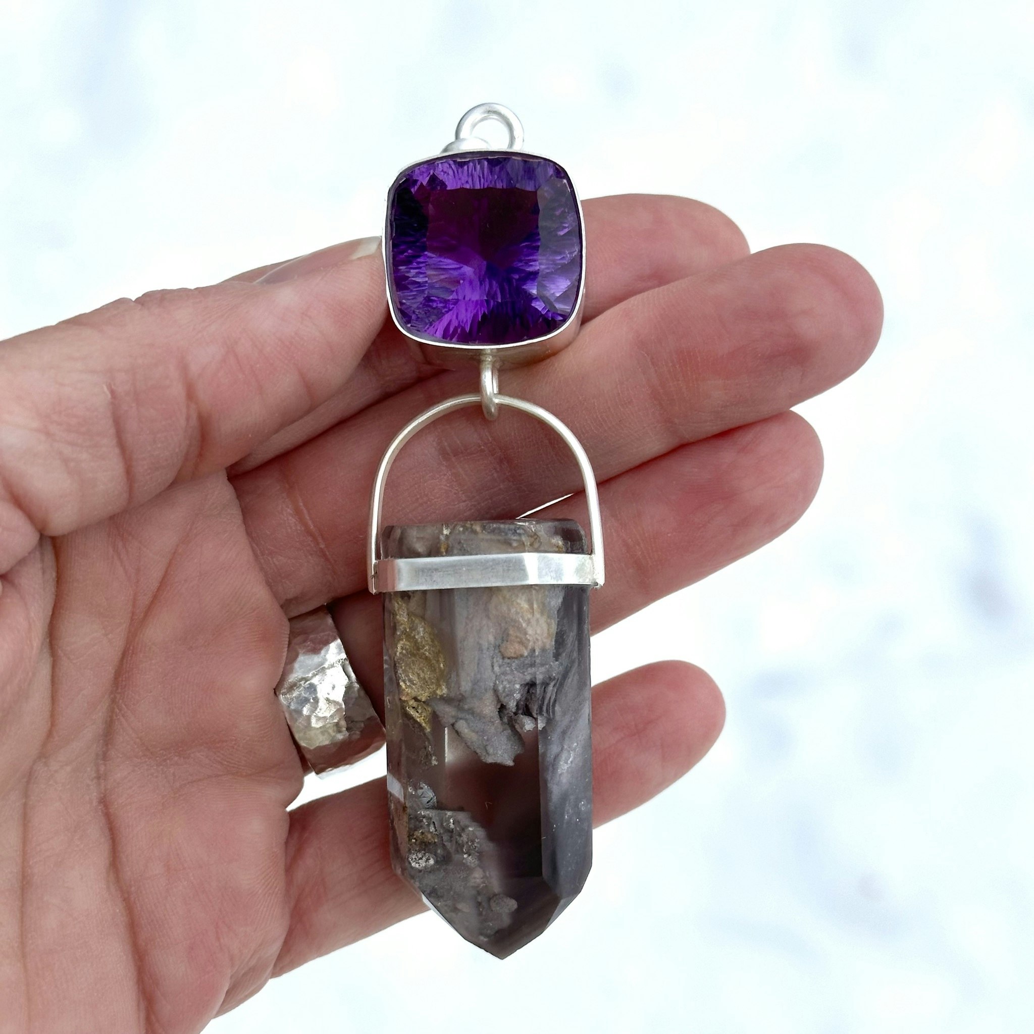 Amethyst with pink Lithium crystal