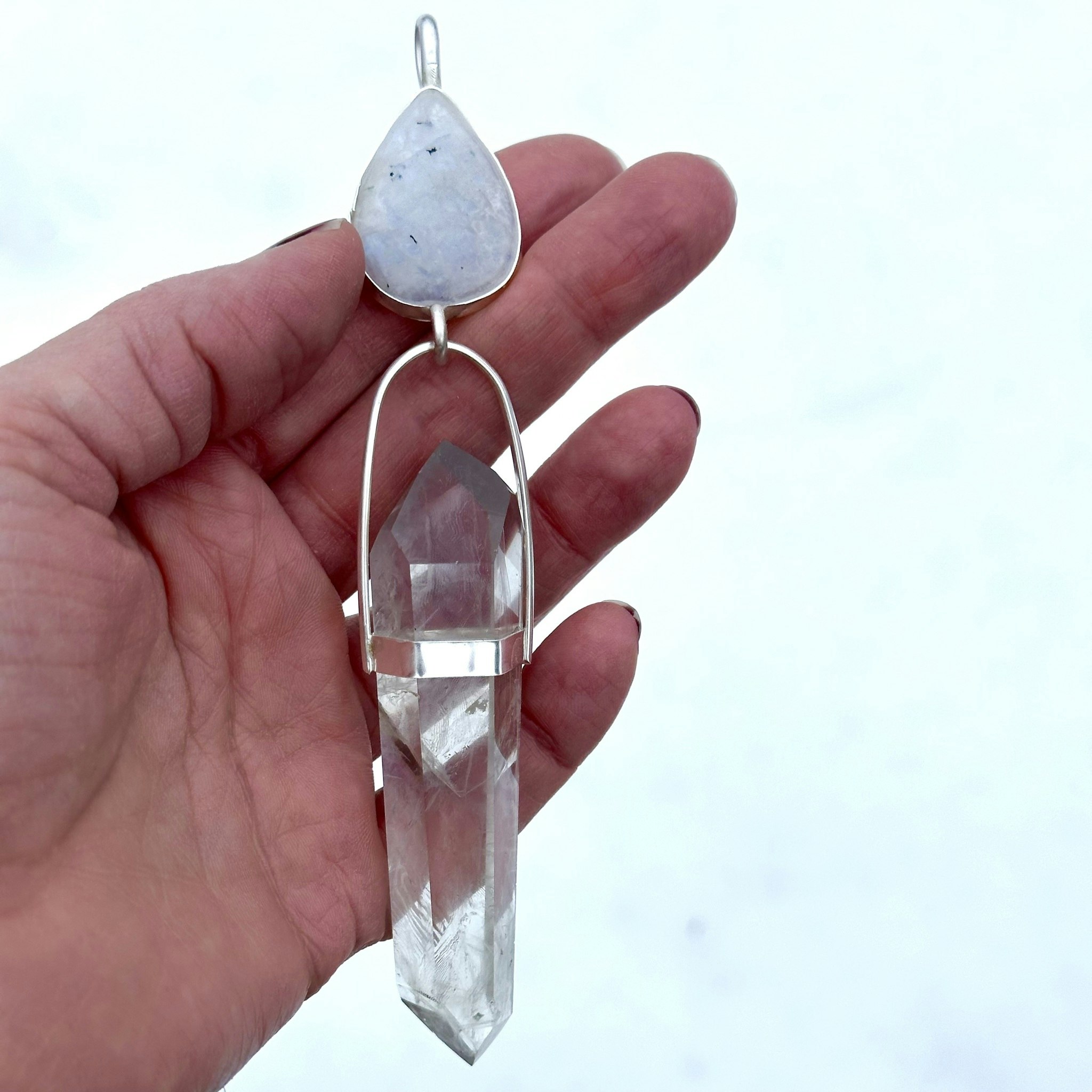 Priestess jewelry rainbow moonstone with double terminated purple and green  amethyst