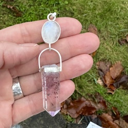 Rainbow moonstone with Brandenberg amethyst