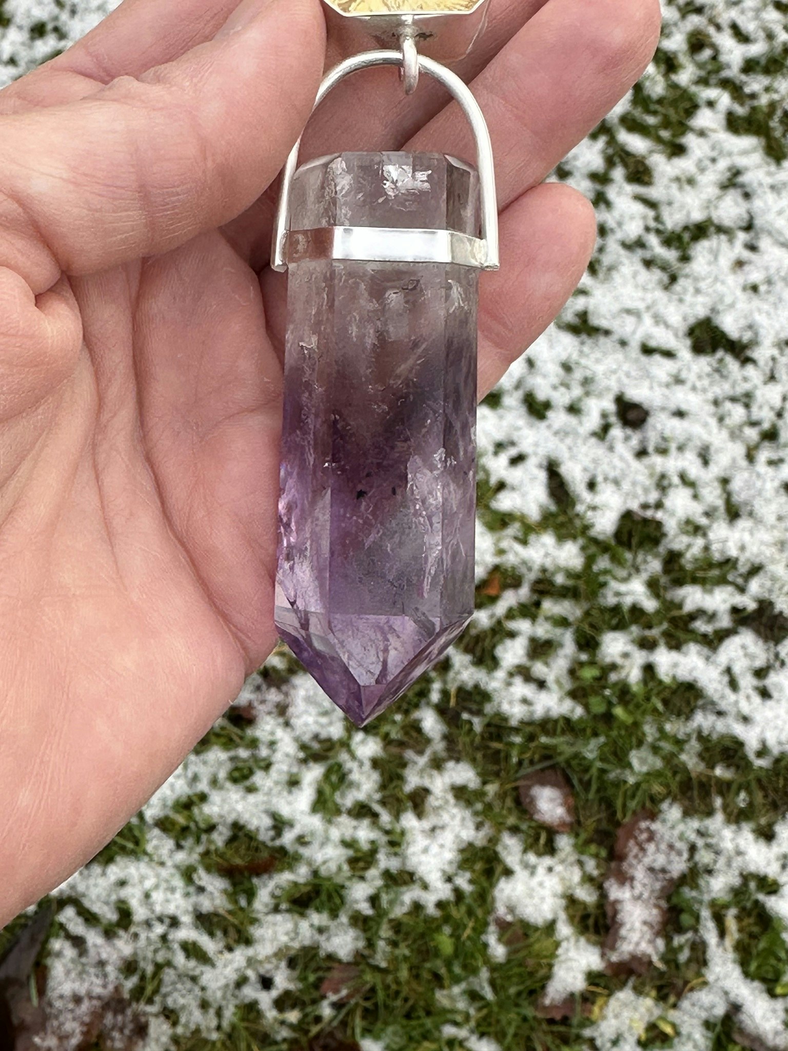 “The lighthouse” citrine with very special amethyst with hemstite inclusions