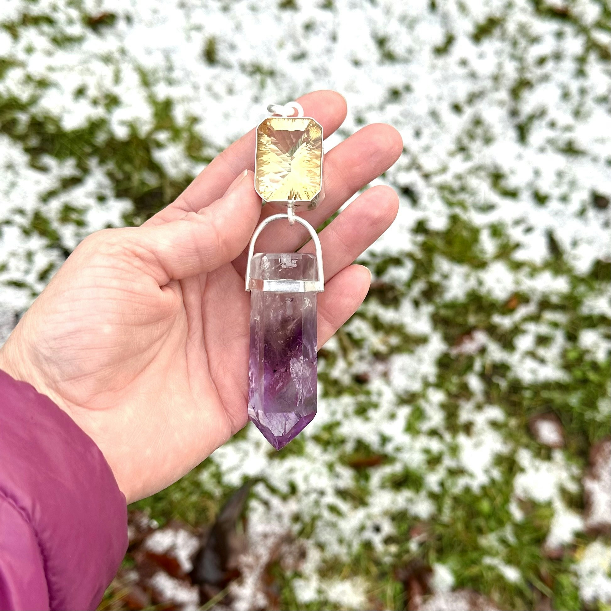 “The lighthouse” citrine with very special amethyst with hemstite inclusions