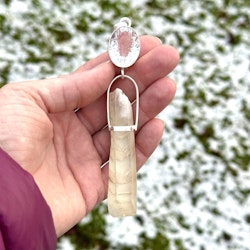 "White wolf" clear quartz crystal with magical white lodolite with phantoms