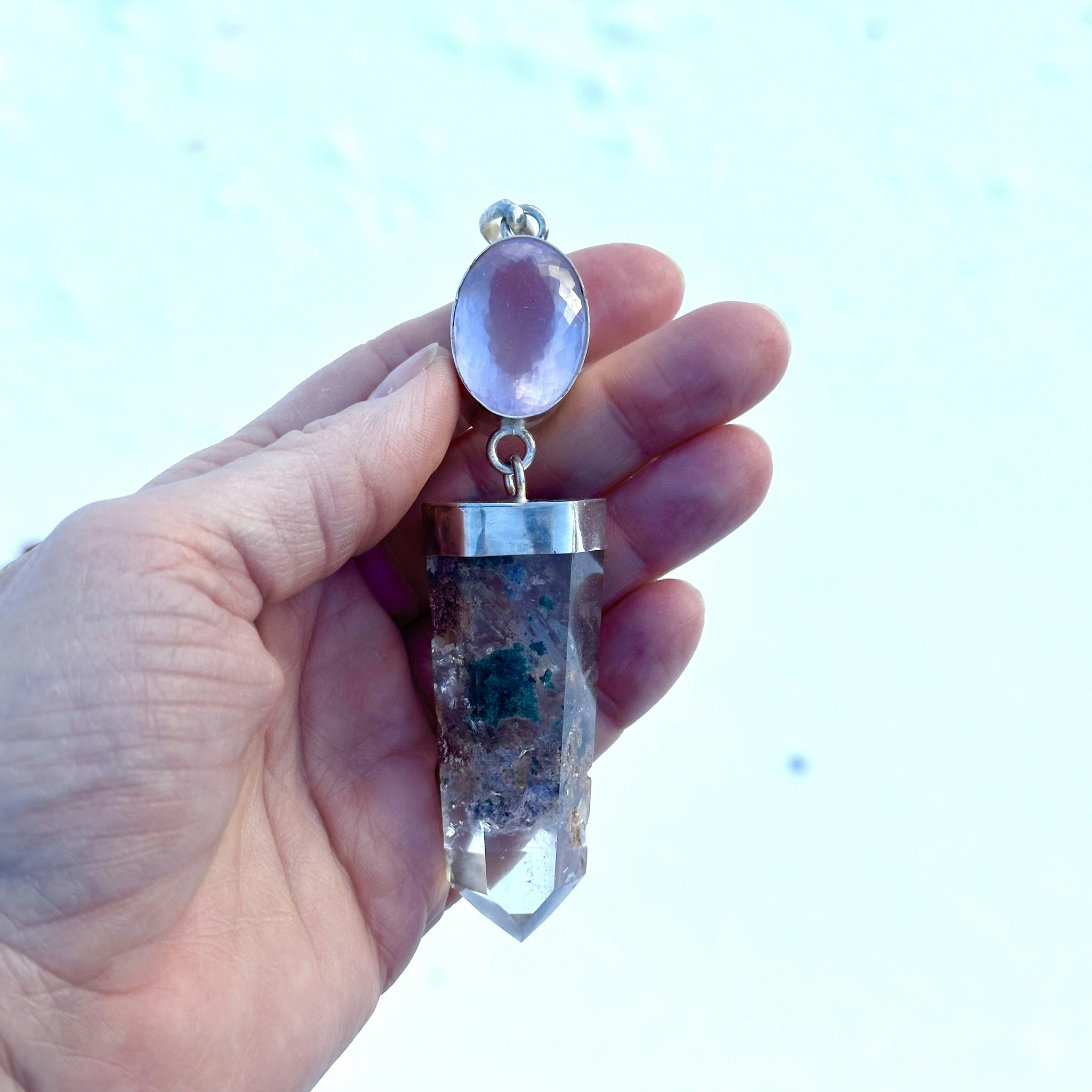 Faceted rose quartz with bright lodolite with exciting inclusions